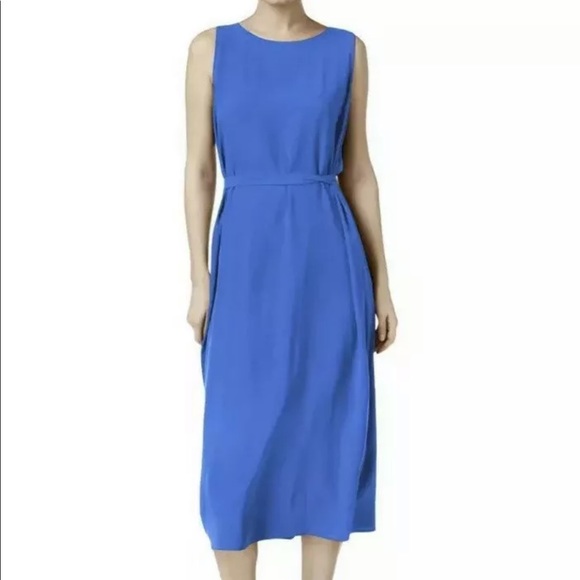 EILEEN FISHER Dress Sz M Silk Georgette Crepe Blue - Picture 8 of 8